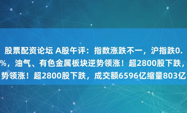 股票配资论坛 A股午评：指数涨跌不一，沪指跌0.45%创业板指涨0.12%，油气、有色金属板块逆势领涨！超2800股下跌，成交额6596亿缩量803亿